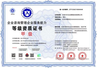 企業咨詢管理企業服務能力 等級證書